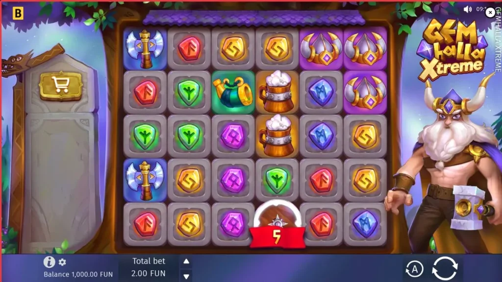 Tampilan visual slot Gemhalla Xtreme dengan tema Viking dan Thor