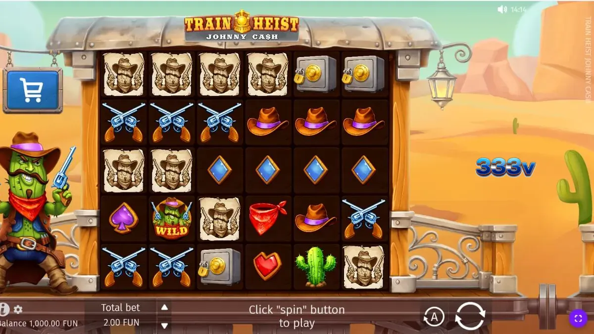 Tampilan visual slot Train Heist Johnny Cash dengan tema koboi dan kereta api